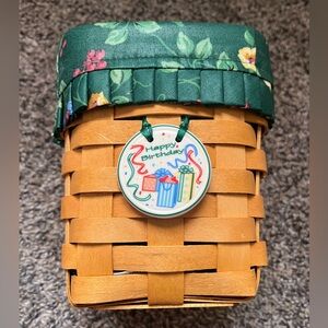 Longaberger Baskets Handwoven Floral Cloth Protector Happy Birthday Pottery 1998